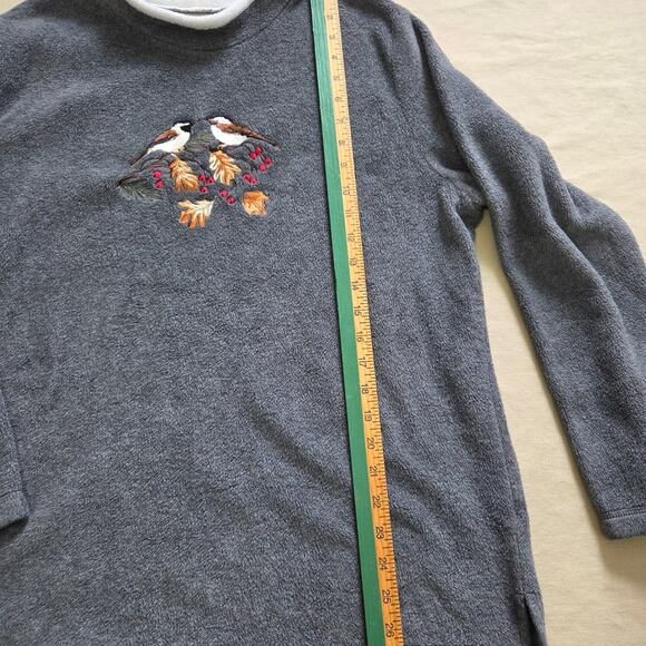 Croft & Barrow Woman's Grey Fleece Long Sleeve Sweater with Birds Design size XL - Picture 5 of 7